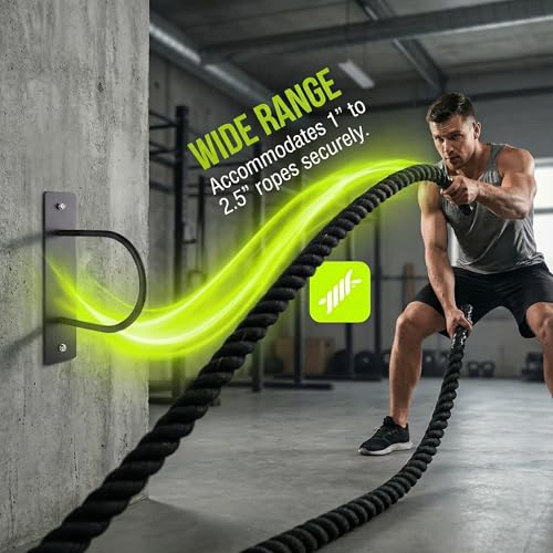 Battle Rope Wall Mount Kit - Home Gym, Garage & Studio Heavy Duty Steel Anchor + Storage Hook for 30-50ft Ropes (1"-2.5")"