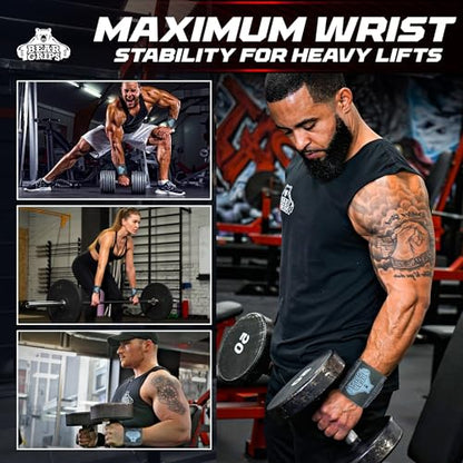 Bear Grips Wrist Wraps for Weightlifting | Weight Lifting Wrist Straps for Weightlifting | Extra Strength Gym Wrist Wraps | Two Wrist Wrap Per Pack | 12” & 18” | Lifting Wrist Wraps for Men & Women - color: Extra Strength: Black Camo