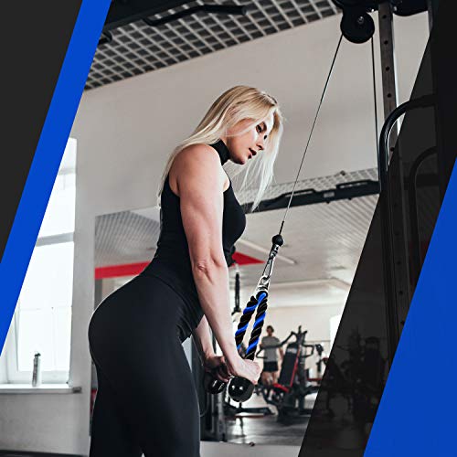 Yes4All Deluxe Tricep Rope Cable Attachment, 27 & 36 inch with 4 Colors, Exercise Machine Attachments Pulley System Gym Pull Down Rope with Carabiner - color: G. 27" Blue Black