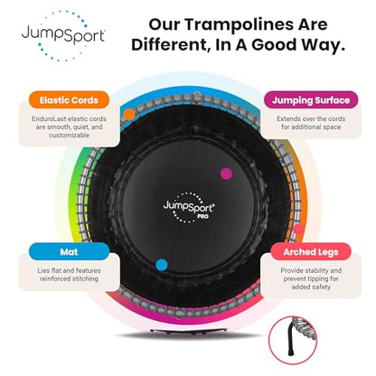 JumpSport 350 PRO 39 Inch Fitness Trampoline Indoor Rebounder Cardio Workout Equipment 300 lb Capacity - color: Graphite
