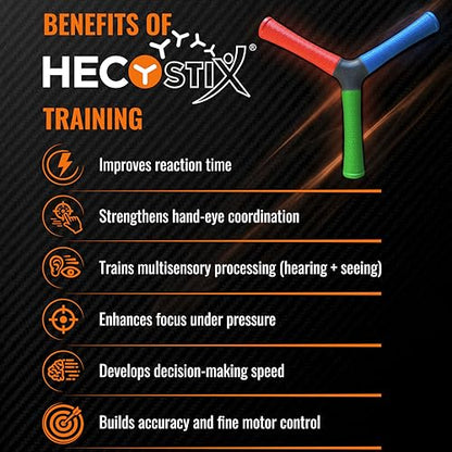 HECOstix Hand-Eye Coordination Trainer (Red/Green/Blue) – Reaction Time & Reflex Tool with Removable Legs | Improves Agility, Focus, & Multisensory Skills | Sports, Fitness, & Fun | All Ages