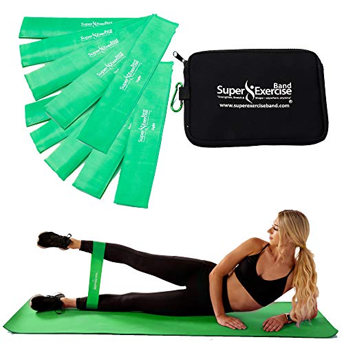 USA 14" x 3" Extra Long Latex Free Mini Loop Bands in 3, 5, 10 Pack Sets. 10 Strengths for Resistance Training, Stretching, Yoga, Toning. Plus an Exclusive iPhone App and E-Book. - color: g. Green LIGHT Loop Band 10 Pack