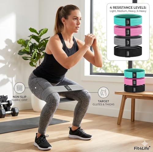 Booty Bands, Fabric Resistance Bands for Working Out, 4-Level Non-Slip Workout Bands with Exercise Guide, Hip and Glute Training Equipment for Home Gym, Teal Pink Gray Black