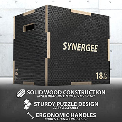 Synergee 3 in 1 Non-Slip Plyometric Box for Jump Training and Conditioning. Wooden Plyo and Soft Plyo Box All In One Jump Trainer. Sizes 20/18/16, 16/14/12 - color: Non-Slip - 20/18/16