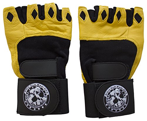 Gym Gloves Beige/Black with 12 inch Wrist Support for Man & Women, Padded Workout CrossFit, Weightlifting,Biking. (Small)