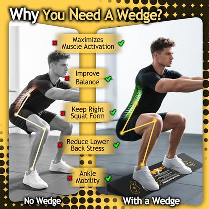 Squat Wedge Height-Adjustable Slant Board: 2Pcs Wide Wedges for Weightlifting Leg Glute Workout Improve Strength and Mobility for Gym Home
