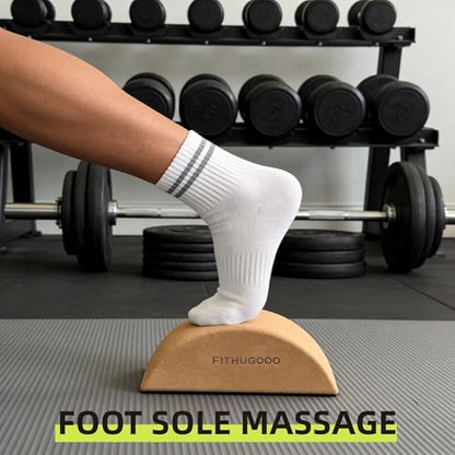2 Pack Cork Yoga Block & Calf Stretching- Half Moon Recovery Block Improve Balance, Stability & Foot Mobility/Calf Stretcher for Plantar Fasciitis Relief/Yoga & Pilates Balance Trainer