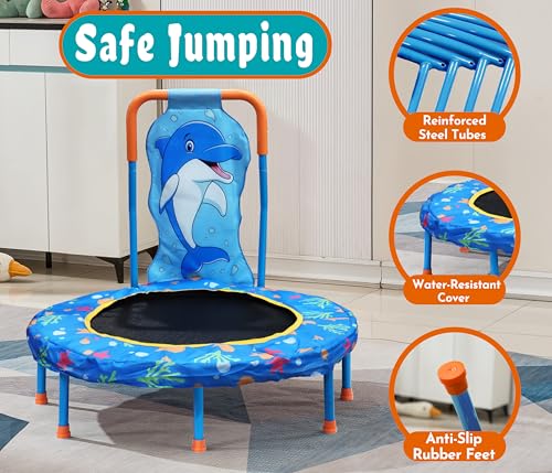 No-Gap 36" Mini Trampoline Toddler Trampoline with Handle for Kids, 36 inch Indoor Garden Small Kid Trampoline Baby Trampolines with Super Safe Cover for Toddlers Ages 2 to 5