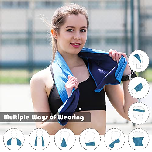 10 Pack Cooling Towels Bulk Microfiber Ice Towel Quick Dry Breathable Chilly Sweat Towel Stay Cool Towel for Neck Face Yoga Gym Workout Running Pilates Beach with Carabin Bag, 40x12'', Blue - color: Light Blue