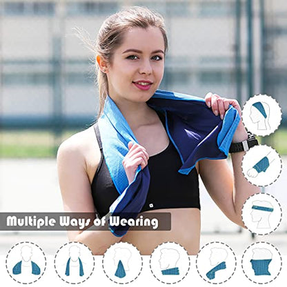 10 Pack Cooling Towels Bulk Microfiber Ice Towel Quick Dry Breathable Chilly Sweat Towel Stay Cool Towel for Neck Face Yoga Gym Workout Running Pilates Beach with Carabin Bag, 40x12'', Blue - color: Light Blue