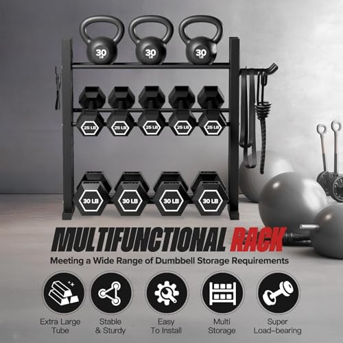 3-Tier Dumbbell Rack Stand Only, Weight Rack for Home Gym Dumbbells, Adjustable Height, Compact Design, 1000LB Capacity Dumbbell Storage for Home Use
