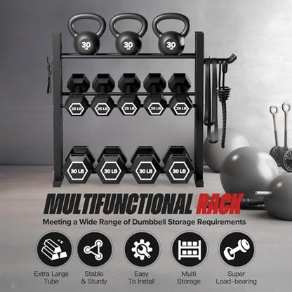3-Tier Dumbbell Rack Stand Only, Weight Rack for Home Gym Dumbbells, Adjustable Height, Compact Design, 1000LB Capacity Dumbbell Storage for Home Use