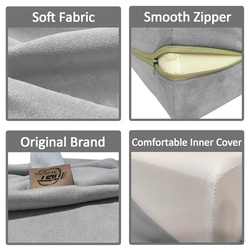 NGT new guide steps Yoga Bolster Pillow for Meditation and Support - 20"*12"*6" Rectangular Yoga Cushion Foam Wedges Washable Suede Pillowcase for Men and Women with Carry Handles. (Grey)