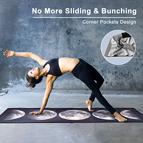 QiyI Hot Yoga Towel with Grip Dots, Non Slip, 74"x26", Moon Cycle - color: Moon Cycle, size: 74"x26"