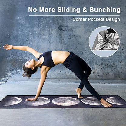 QiyI Hot Yoga Towel with Grip Dots, Non Slip, 74"x26", Moon Cycle - color: Moon Cycle, size: 74"x26"