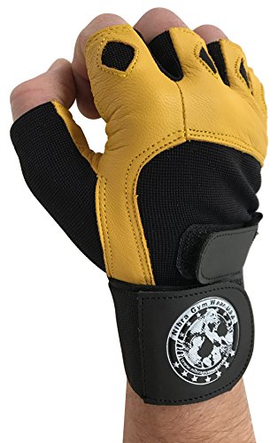 Gym Gloves Beige/Black with 12 inch Wrist Support for Man & Women, Padded Workout CrossFit, Weightlifting,Biking. (Small)