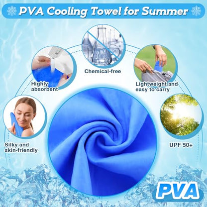 PVA Cooling Towels - Quick Chilly Gym Towel Lasts 5 Hours for Neck and Face Hot Weather, Highly Absorbent, UPF 50+ for Outdoor Workout Sports Golf (2Pcs 33.5" x 13", Blue)