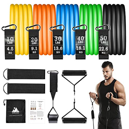 Resistance Bands Set (12pcs), Workout Bands with Handles, Door Anchor, Ankle Straps and Carry Bag, Exercise Bands for Shape Body and Home Workouts