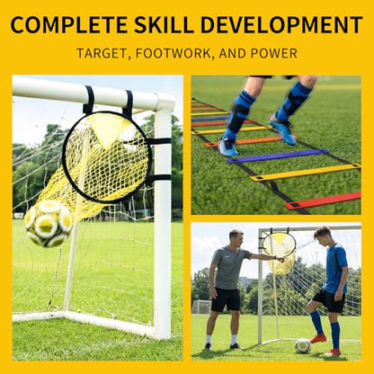 Soccer Target Net with Colorful Agility Ladder Set - Premium Football Training Equipment for Adults - Speed Ladder for Footwork, Agility Training Equipment & Soccer Gear with Carry Bag
