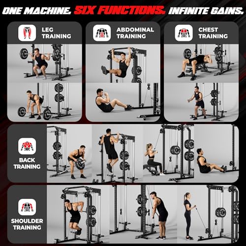 C21 Power Cage, 2000LBS Multi-Function Power Rack with Independent Dual Pulley System, All-in-One Squat Rack for Cable Crossover, Home Gym Workout Machine