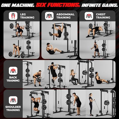 C21 Power Cage, 2000LBS Multi-Function Power Rack with Independent Dual Pulley System, All-in-One Squat Rack for Cable Crossover, Home Gym Workout Machine