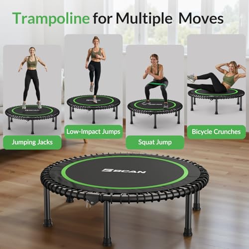 BCAN BT2 Mini Rebounder Trampoline for Adults|Bungee|No Handle|FED Fitness - color: 40-Green, size: 40IN