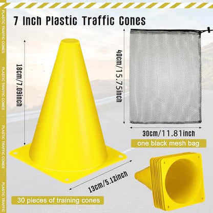 Syhood 30 Pack 7 Inch Plastic Traffic Cones Sports Training Agility Marker Mini Cones for Soccer, Skating, Football, Basketball, Indoor and Outdoor Games Sports Practice Equipment