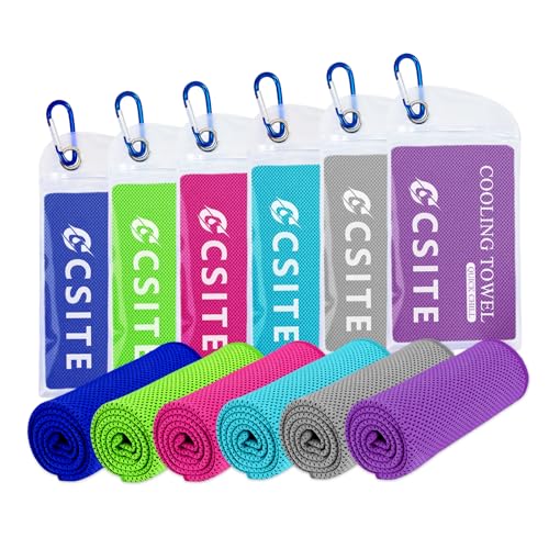 6 Pack Cooling Towels (47"x12") for Neck and Face, Ice Towel for Hot Weather, Soft Breathable Chilly Gym Towels, Microfiber Towel for Work Out, Yoga, Running, Camping & More Activities - color: Purple/Green/Dark Blue/Rose Red/Lake Blue/Gray