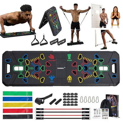 Portable Push Up Board Gym Kit 25-in-1, Foldable Push Up Station & Exercise Board Workout Set with 18 Accessories, Resistance Bands & Handles, Ankle Straps for Men, Women & Teens
