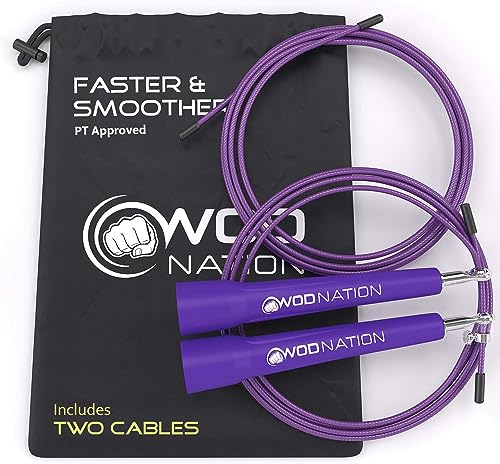 WOD Nation Adjustable Speed Jump Rope For Men, Women & Children - Blazing Fast Fitness Skipping Rope Perfect for Boxing, MMA, Endurance - color: Purple