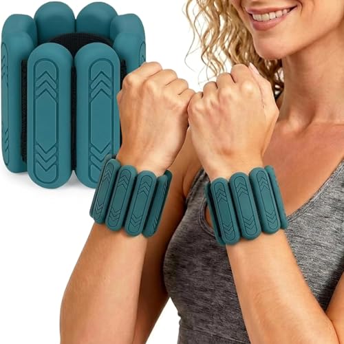 Wrist & Ankle Weights for Women Men, 1lb/2lb/4lb Set of 2 - Adjustable Wearable Weighted Bands, Waterproof Silicone Arm & Leg Weights for Pilates, Yoga, Walking, Dance, Home Workout & Gym - color: Dark Green, size: 2lb each weight (4lbs Pair)