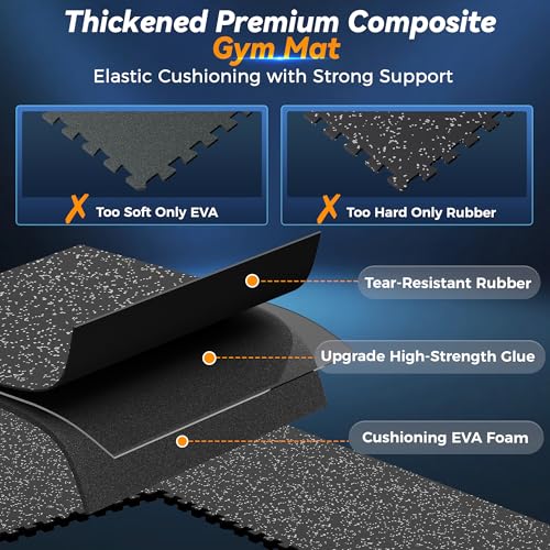 SUPERJARE 1" Extra-Thick Rubber Top Exercise Mat, Gym Flooring for Home Gym - size: 36 Tiles (144 Sq Ft)