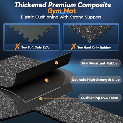 SUPERJARE 1" Extra-Thick Rubber Top Exercise Mat, Gym Flooring for Home Gym - size: 36 Tiles (144 Sq Ft)