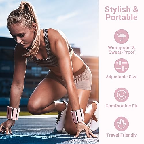 Sportneer Wrist & Ankle Weights for Women Men - 1 Pair (1 lb/2 lb Each) | Adjustable Weighted Bracelet Silicone Bangles for Yoga, Dance, Pilates, Cardio, Aerobics, Gym, Pool Exercises and Jogging