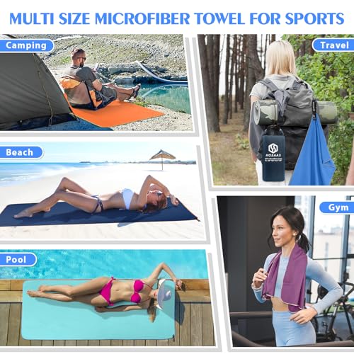 HOEAAS 2 Pack Microfiber Camping Towels, Quick Dry Towel, Super Absorbent Ultra Compact Travel Towel Soft Lightweight Sports Towel for Sweat Fast Drying Towels for Pool,Gym,Hiking,Backpacking,Fitness