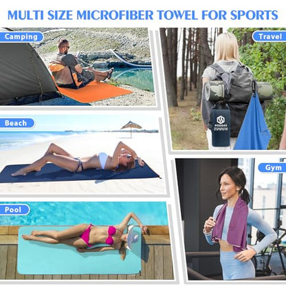 HOEAAS 2 Pack Microfiber Camping Towels, Quick Dry Towel, Super Absorbent Ultra Compact Travel Towel Soft Lightweight Sports Towel for Sweat Fast Drying Towels for Pool,Gym,Hiking,Backpacking,Fitness