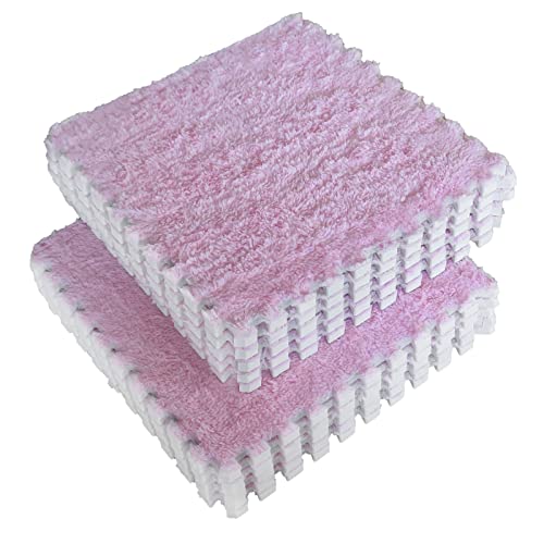 16 PCS Plush Interlocking Carpet Tiles, 0.6" Thick Soft Foam Floor Mat for Baby Crawling, Kids Playroom, Nursery, Bedroom, Living Room & Home Office, Non-Slip Puzzle Floor Tiles(11.8ft, Pink) - color: Pink
