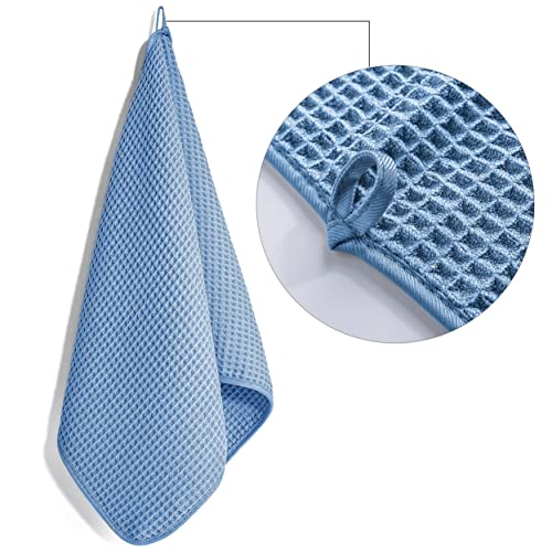 POLYTE 430 GSM Poly Blend Microfiber Quick Dry Waffle Hand Towel, 16x30 in - color: Blue