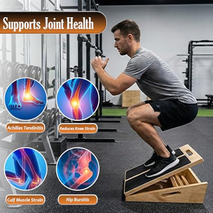 Wooden Slant Board for Exercise, Adjustable Slant Board Wide for Legs, Knees & Ankle Stretching, 450 Lbs Weight Capacity, Wooden Calf Stretch Board with Side Support & Top Handle