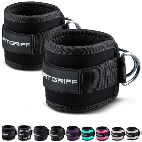 Fitgriff® Ankle Straps V1 for Cable Machine (2 Pieces) - Gym Workout Equipment - Leg Pulley Attachment, Kickback Straps