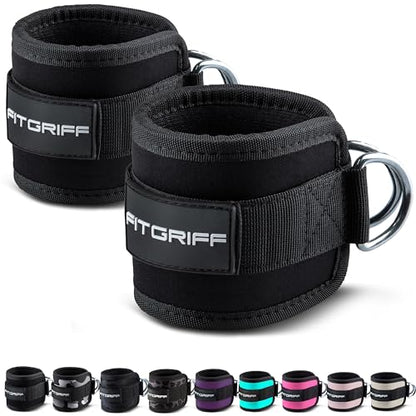 Fitgriff® Ankle Straps V1 for Cable Machine (2 Pieces) - Gym Workout Equipment - Leg Pulley Attachment, Kickback Straps