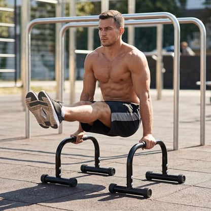 2 Pack Parallettes Bars, 10" High Steel Push Up Handles Bars Strength Training Anti-Slip Calisthenics Equipment for Handstand, Full Planche, L-sit & Dip, Home Fitness & Gym Floor Workouts