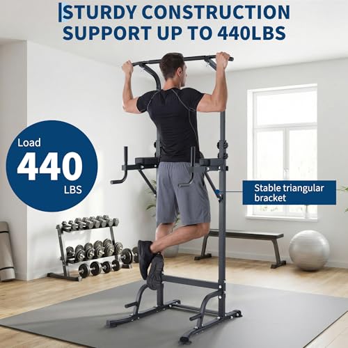 Adjustable Power Tower Pull Up Dip Station Multifunction Strength Training