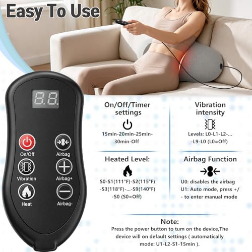 3 in 1 Electric Lumbar Support Pillow with Heated, Vibration & Traction Massage for Back, Adjustable Triple Fusion Back Support Pillow for Home, Office, Car
