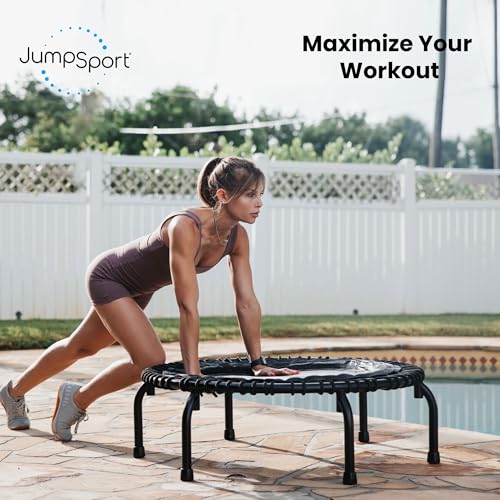 JumpSport 350 PRO 39 Inch Fitness Trampoline Indoor Rebounder Cardio Workout Equipment 300 lb Capacity - color: Teal