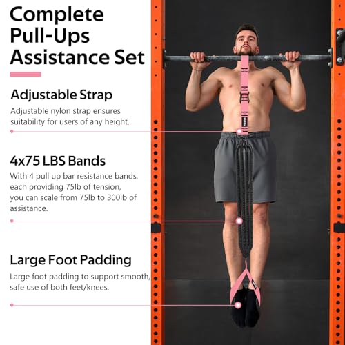 Pull Up Assistance Bands Set, Heavy Duty Adjustable Pull Up Assist Band with Feet Rest, Strength Training Bands for Home Gym Fitness, Pull-Up Bar, Calisthenics and Body Stretching