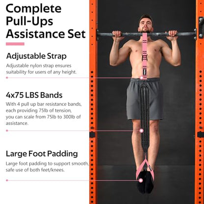 Pull Up Assistance Bands Set, Heavy Duty Adjustable Pull Up Assist Band with Feet Rest, Strength Training Bands for Home Gym Fitness, Pull-Up Bar, Calisthenics and Body Stretching