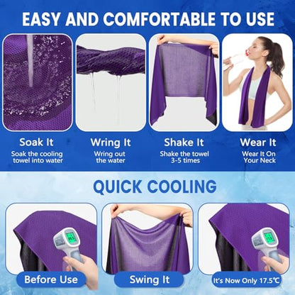100 Pack Cooling Towels, 40"x12" Cooling Towels for Neck and Face Breathable Soft Chilly Sweat Rag Microfiber Sport Rags for Gym Yoga Golf Running - color: Purple