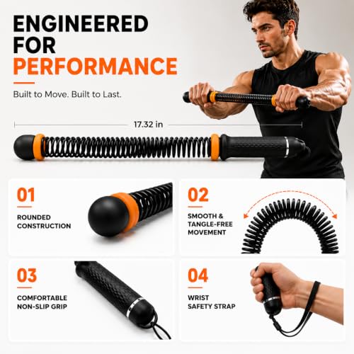 Ropeless Battle Ropes Adjustable Weighted Cordless Battle Rope Sticks for Home Gym, Portable Full Body Workout Equipment for Cardio & Strength Training, Includes Wrist Straps & Carry Bag