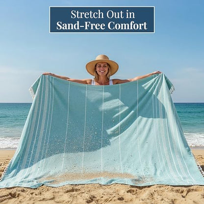 LANE LINEN Beach Blanket Sand Free, Picnic & Oversized Beach Towel - Aqua - color: 05: Aqua, size: Beach Blanket (82" x 82")